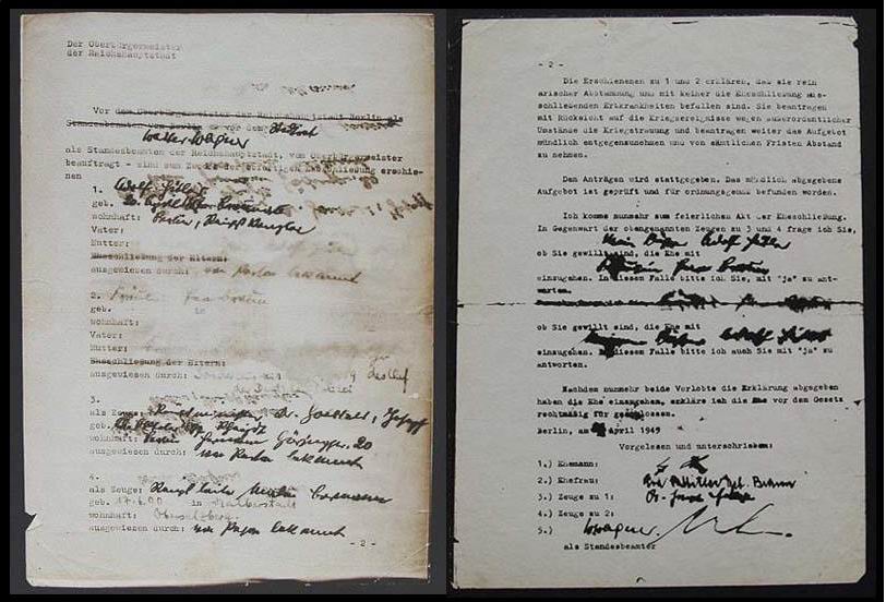 Acta de matrimonio de Adolf Hitler y Eva Braun