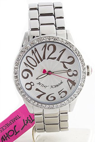 Betsey Johnson Women's Crystals Accented Silver Dial Watch