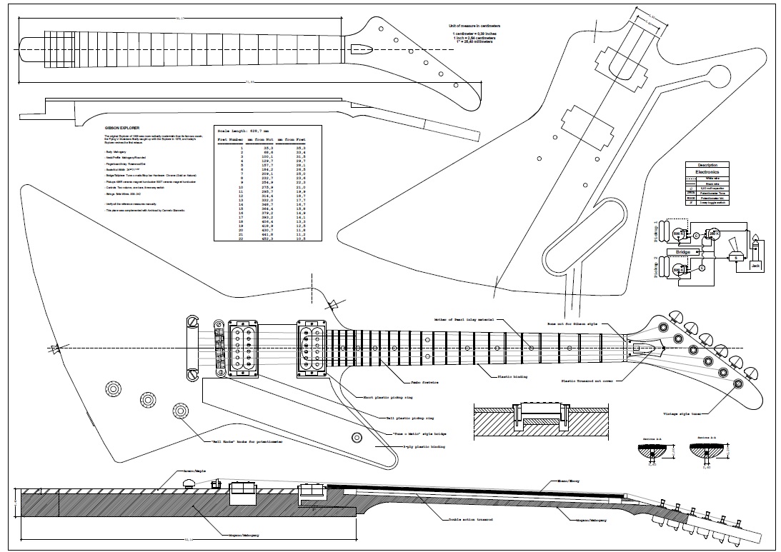 Чертеж гитара flying v