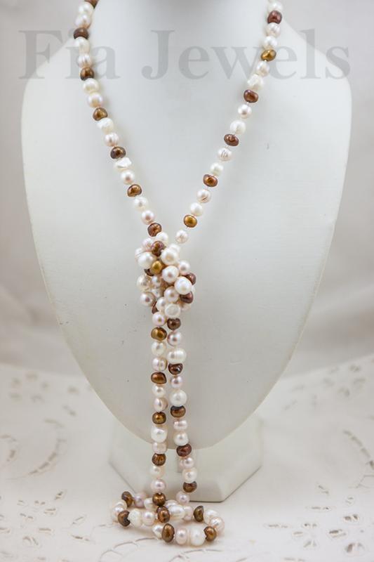 COLLANA Perle Bianche Cipolline da 9 mm Lunga 50 cm Argento 925 Pearls Neklace
