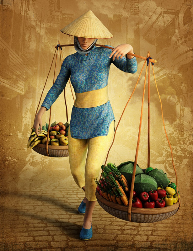 d Force Vietnamese Street Trader Outfit for Genesis 8 Females