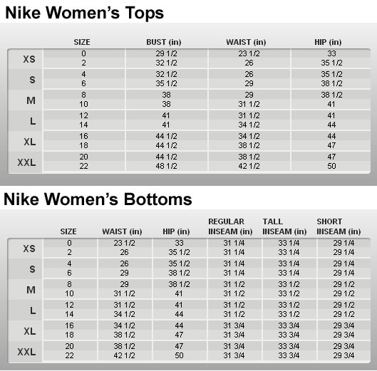 nike womens size chart