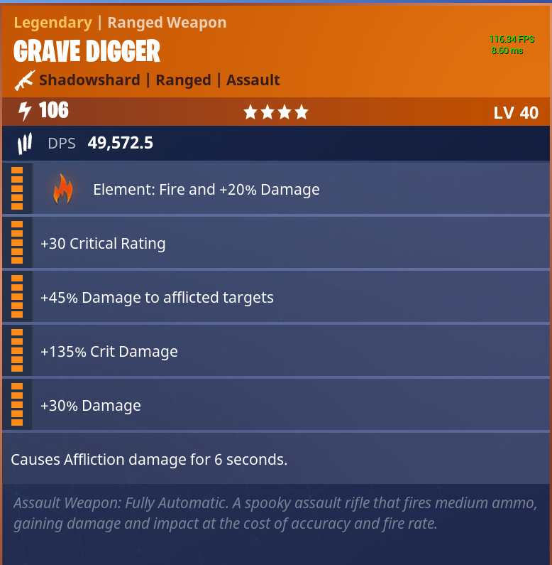 assault rifle fully automatic a spooky assault rifle that fires medium ammo gaining damage and impact at the cost of accuracy and fire rate - fortnite grave digger for sale